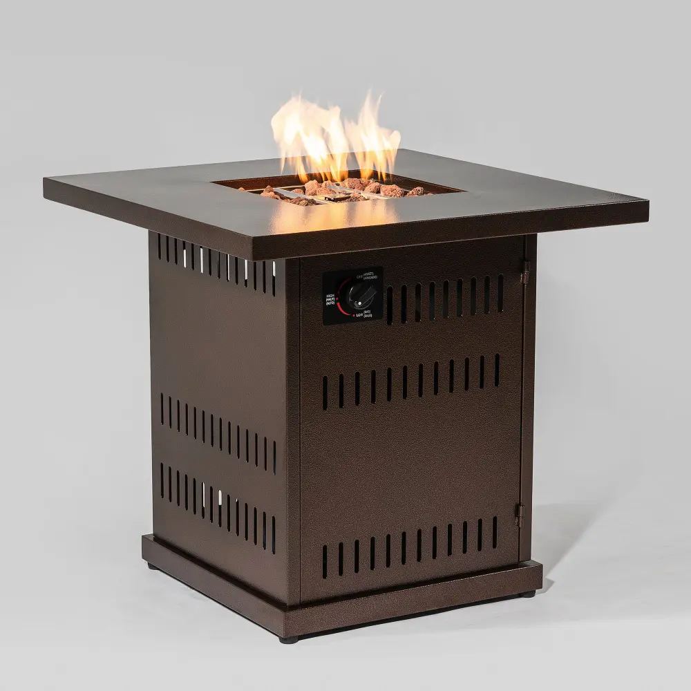28" Propane Gas Fire Pit Table, 50000 Btu Square Hardened Fire Pit Outside Patio Deck Garden Courtyard - Brown