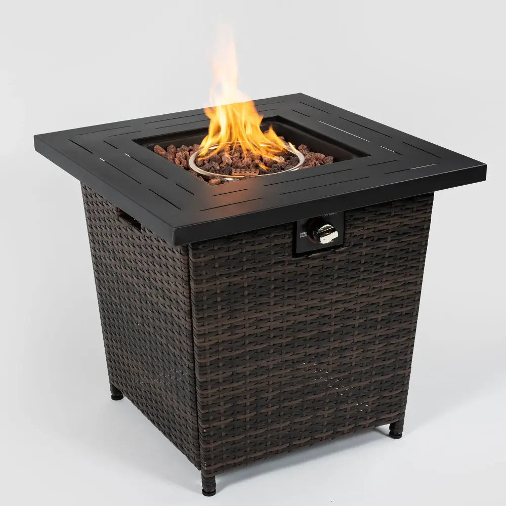 28" Wicker Square Fire Pit Table - Black Cocoa