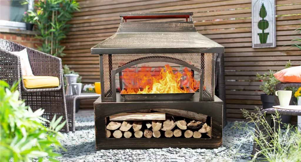 37 Inch Rectangular Metallic Outdoor Timber Burning Fireplace sunland
