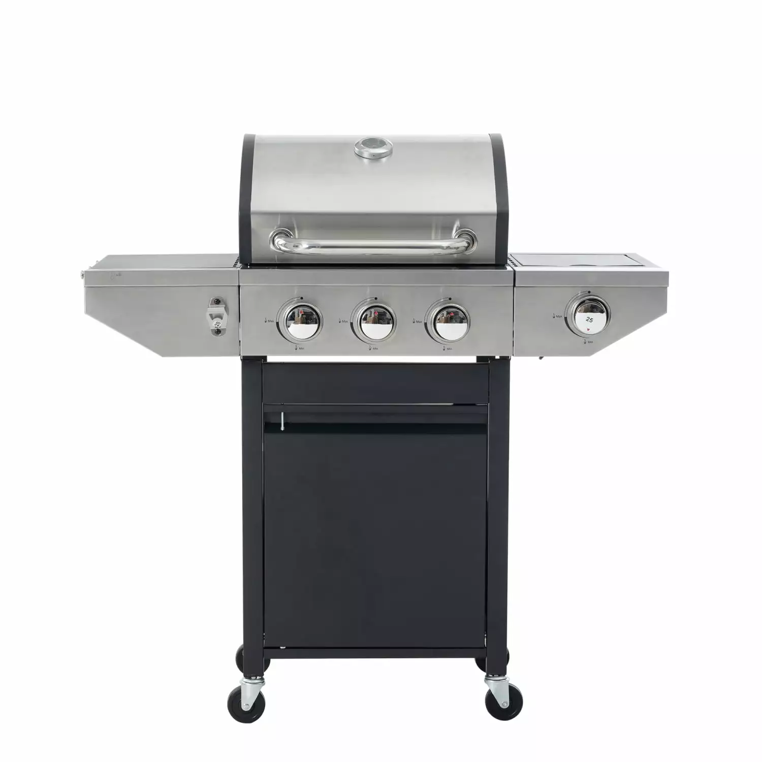 Propane Grill 3 Burner Barbecue Grill Stainless Steel Gas Grill Side Burner and Thermometer Outdoor BBQ Camping None
