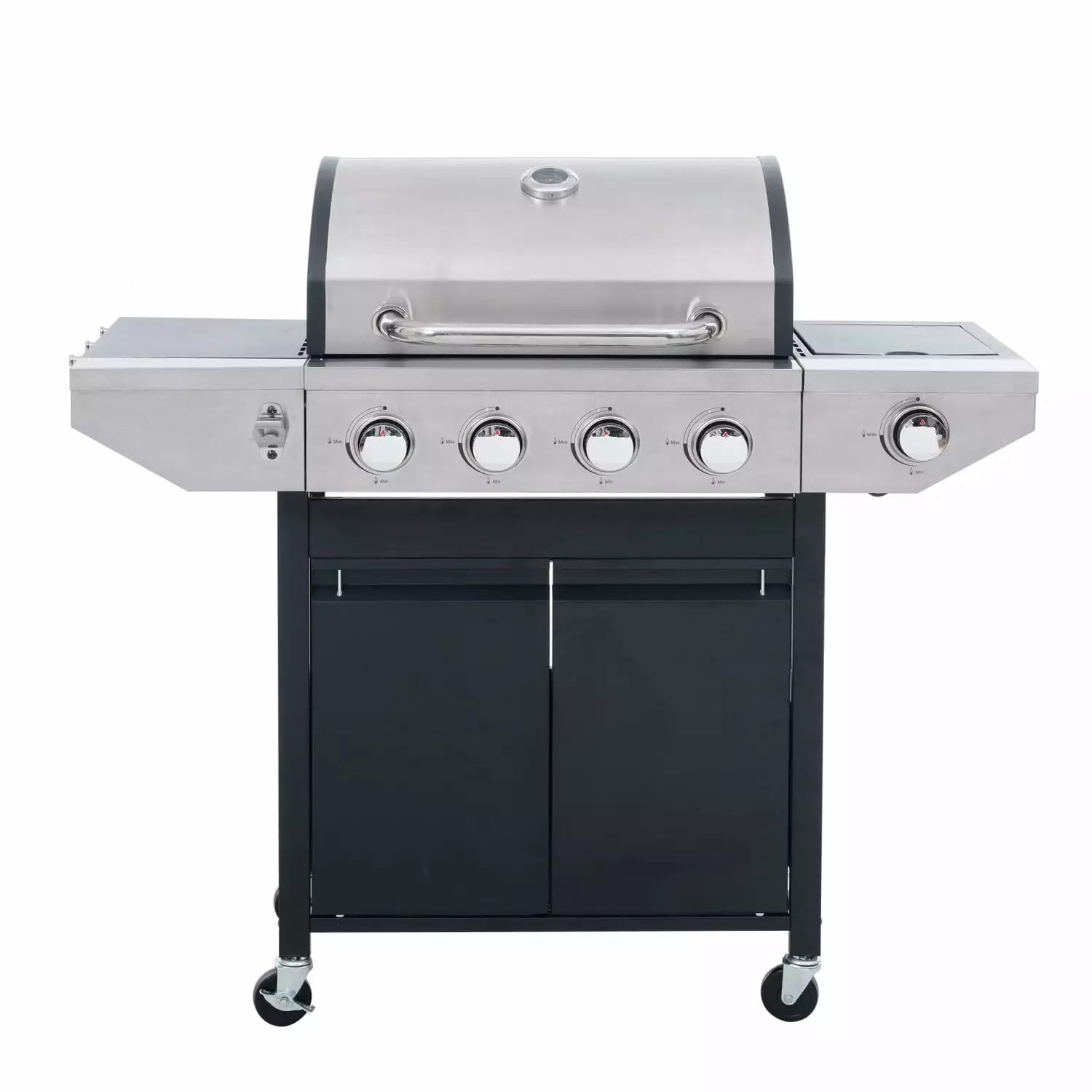 Propane Grill 4 Burner Barbecue Grill Stainless Steel Gas Grill Side Burner and Thermometer Outdoor BBQ Camping None