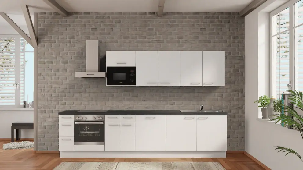 nobilia kitchen unit Neu-Ulm 330 cm alpine white matte concrete slate gray full kitchens affordable