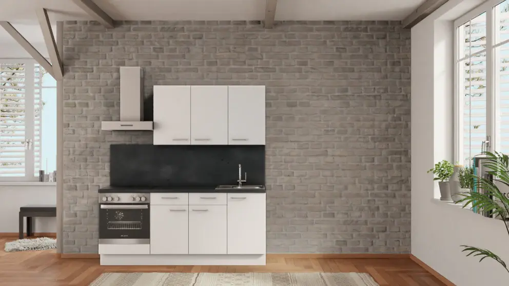 nobilia pantry kitchen Ulm 195 cm white low-sheen concrete slate gray oven