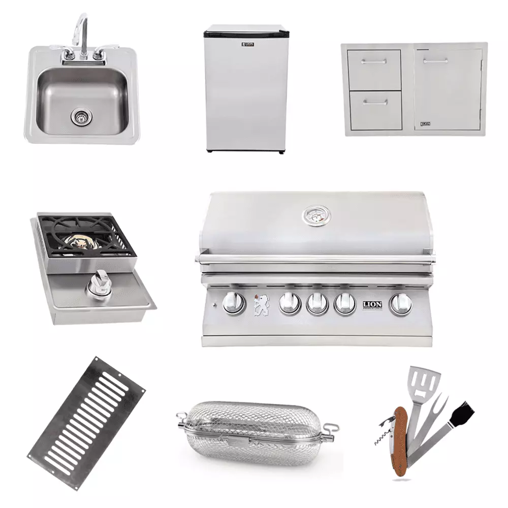 Lion Luxury Outdoor Grill Kitchen Package 1 32 Natural Gas Grill Set Side Burner Mini Fridge Lion