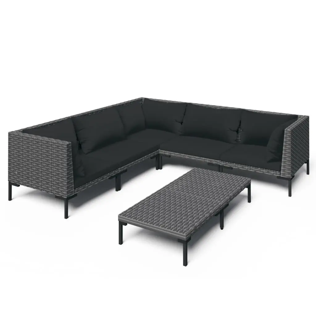 6 Piece Patio Lounge Set Cushions Poly Rattan Dark Gray Outdoor Furniture