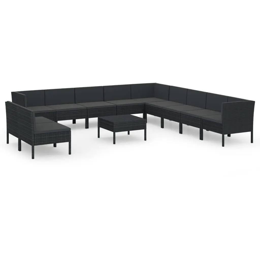 12 Piece Patio Lounge Set Cushions Poly Rattan Black Outdoor Furniture