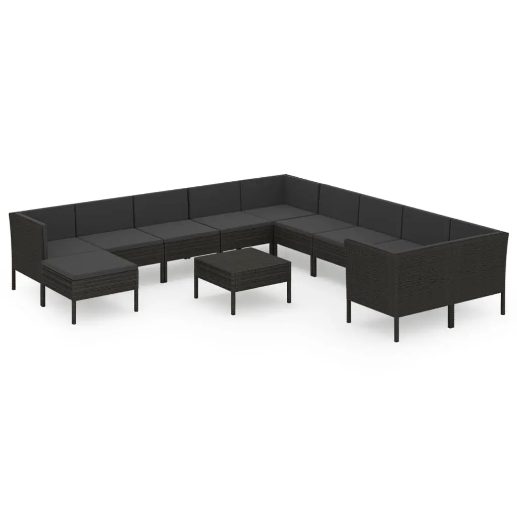 12 Piece Patio Lounge Set Cushions Poly Rattan Black Outdoor Furniture