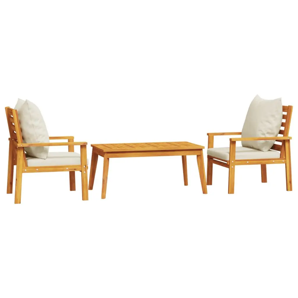 3 Piece Patio Lounge Set Cushions Solid Wood Acacia Outdoor Furniture