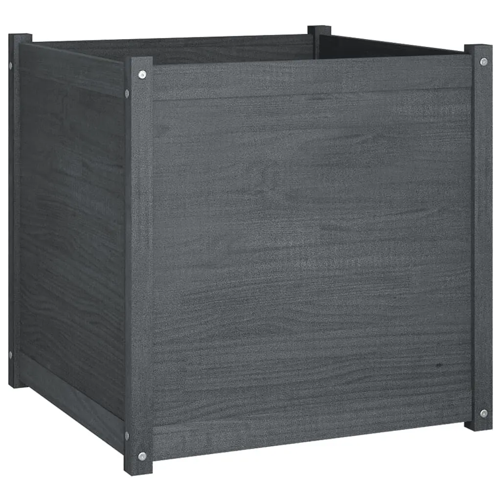 Garden Planter 27.6x27.6x27.6 Inch Gray Solid Wood Pine Outdoor Flower Box