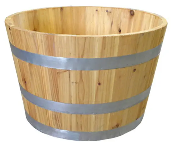 Real Wood Half Wine Barrel Solid Wood Planter Oak Finish