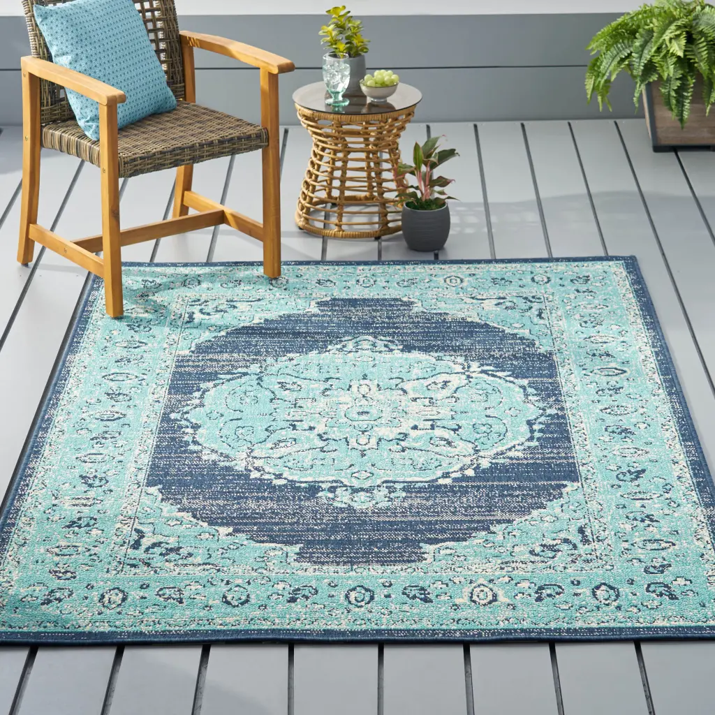 Blue Polypropylene Rug Durable Indoor Outdoor Carpet Easy Clean Floor Mat nh-kisa