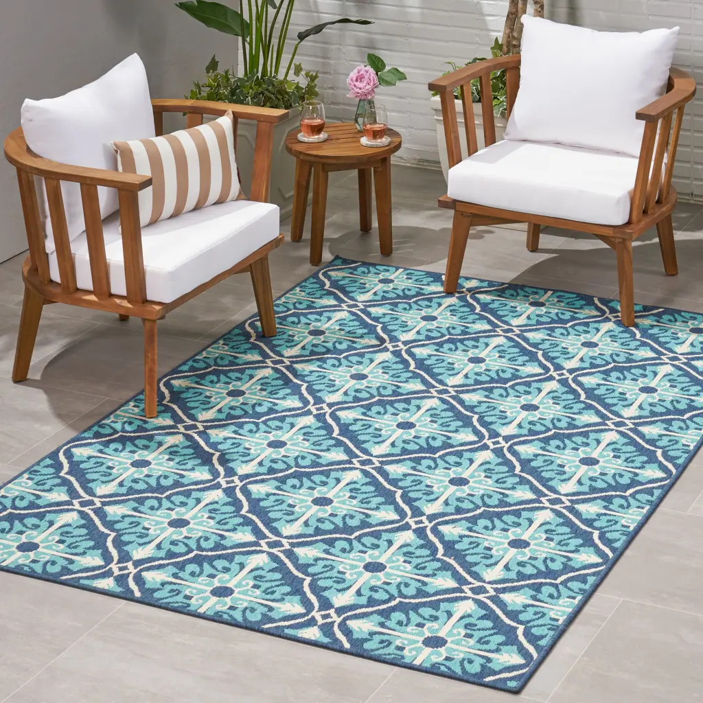 Meridian 5'3" x 7' Navy Polypropylene Outdoor Rug nh-kisa