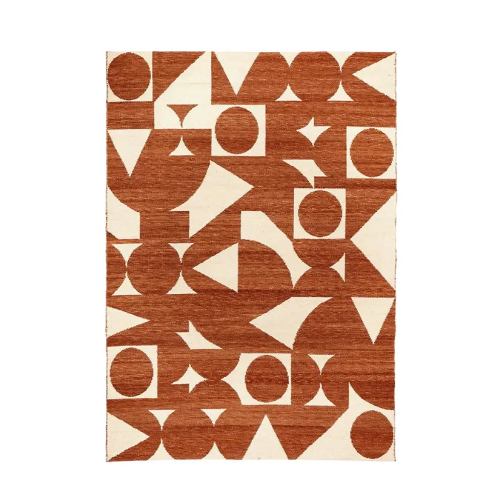 Runner Size Indoor Outdoor Geometric Design Rug - Terracotta & Ivory