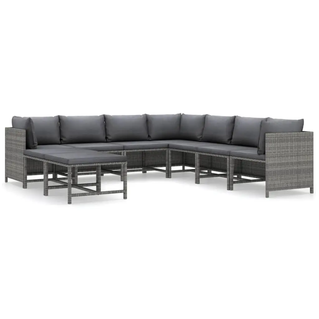 9 Piece Patio Lounge Set Cushions Poly Rattan Gray Outdoor Sectional Sofa