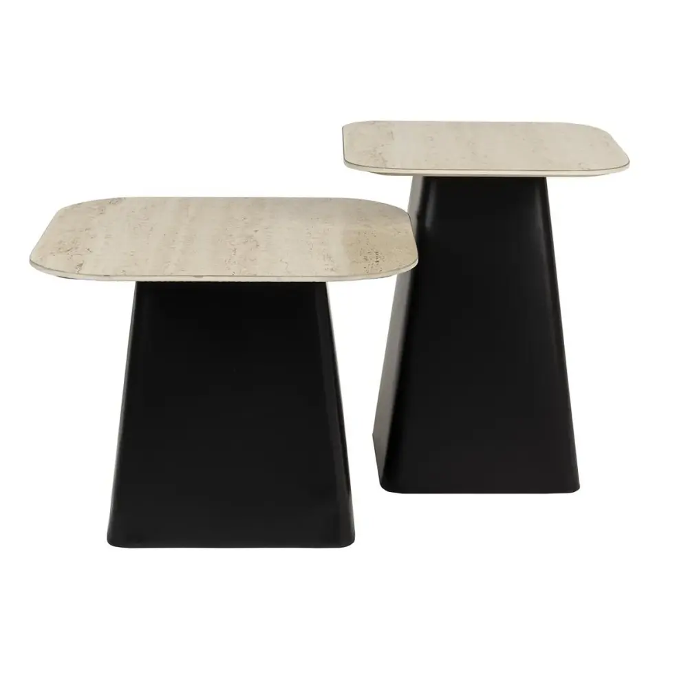 Baru Set 2 Square Side Tables - Black & Buff