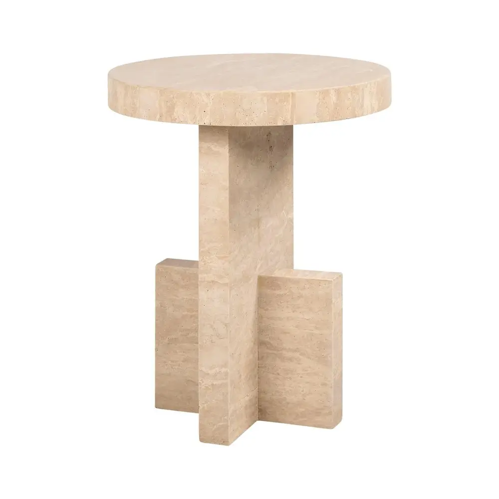 Biltmore Round Side Table - Taupe Italian Travertine