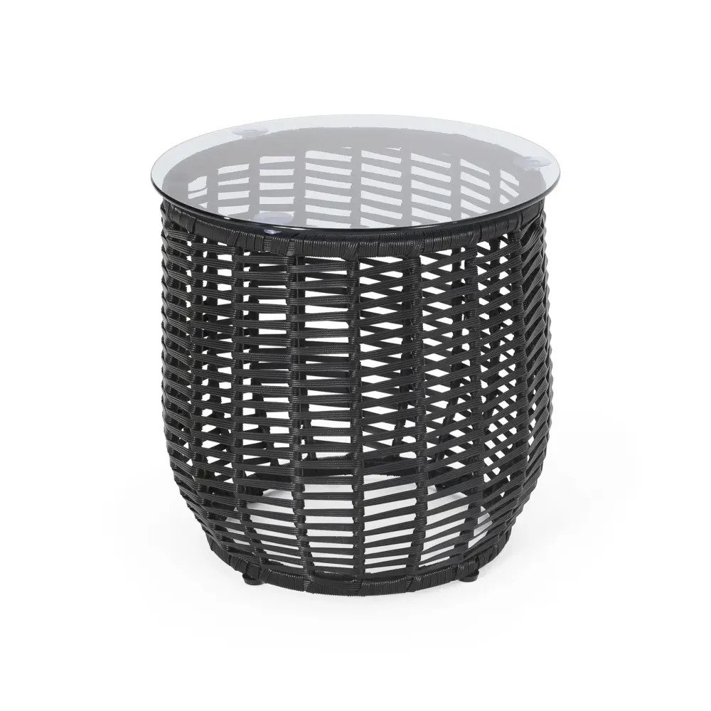 Folding Picnic Boho Arias - Side Table Tempered Glass Top And Rattan Wrap