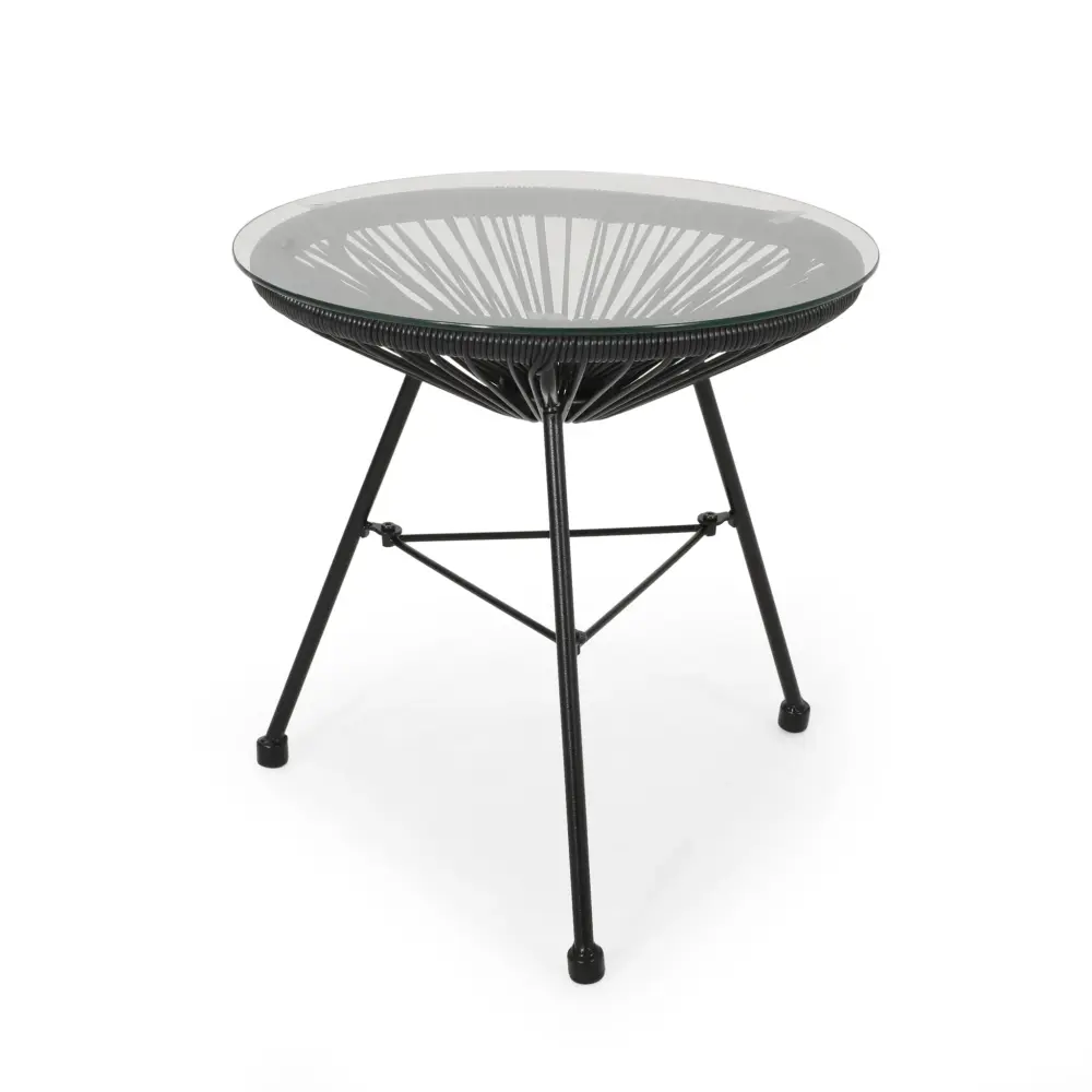 Nusa - Modern Rattan Side Table Tempered Glass Top
