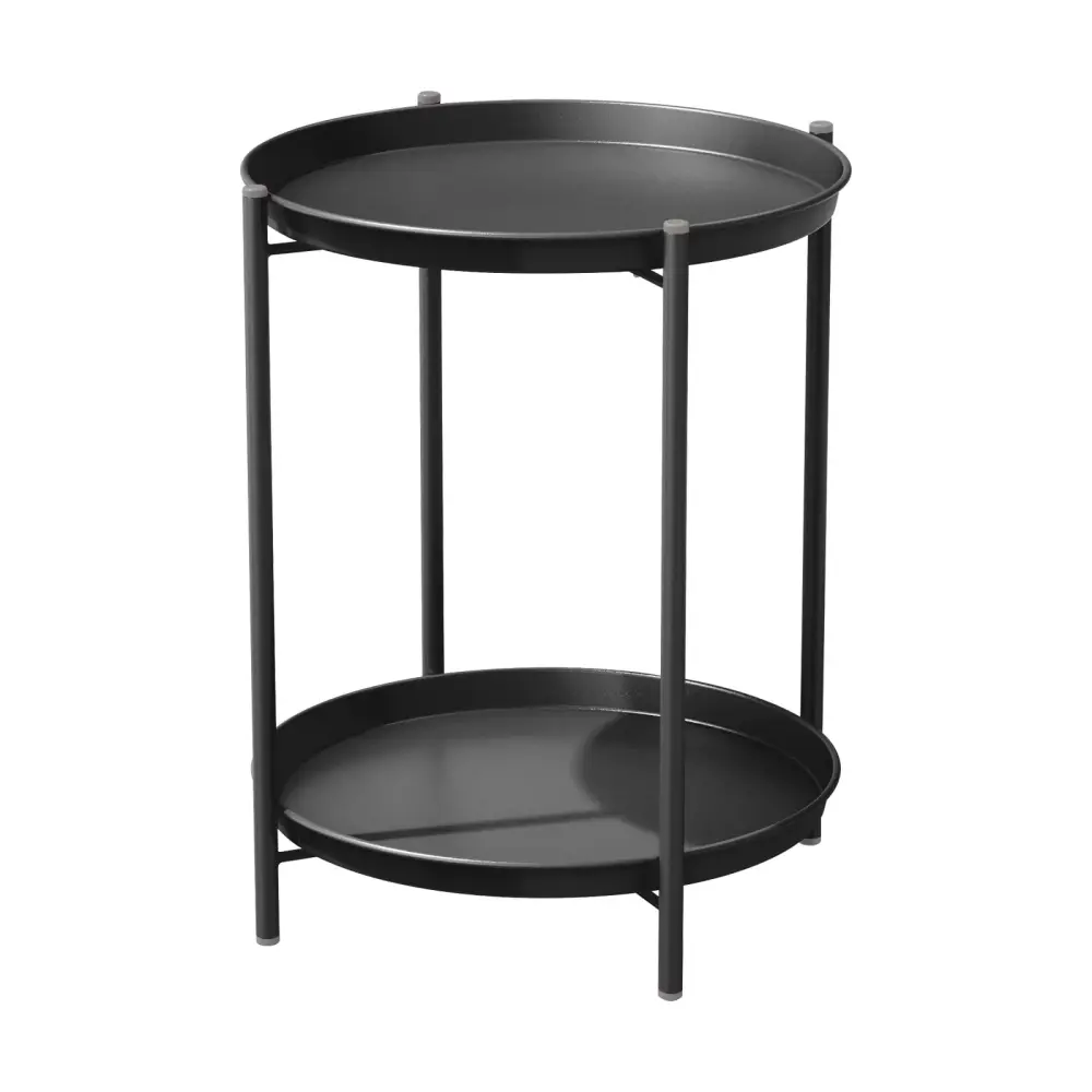 Slatted Metal Round Outdoor Side Table 2-Tier