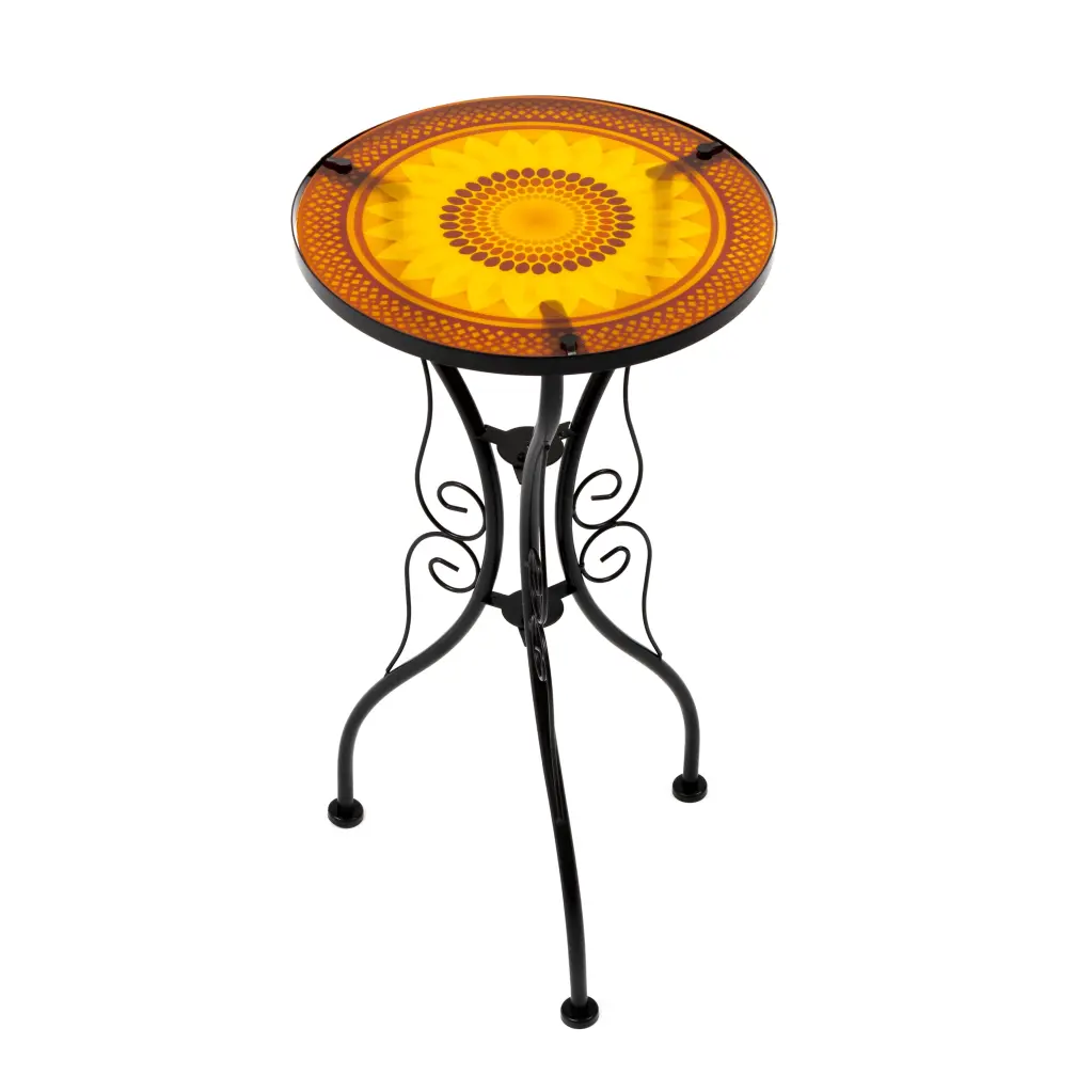 Trademark Innovations 22 Inch Indoor Outdoor Glass Metal Side Table Sunflower Design