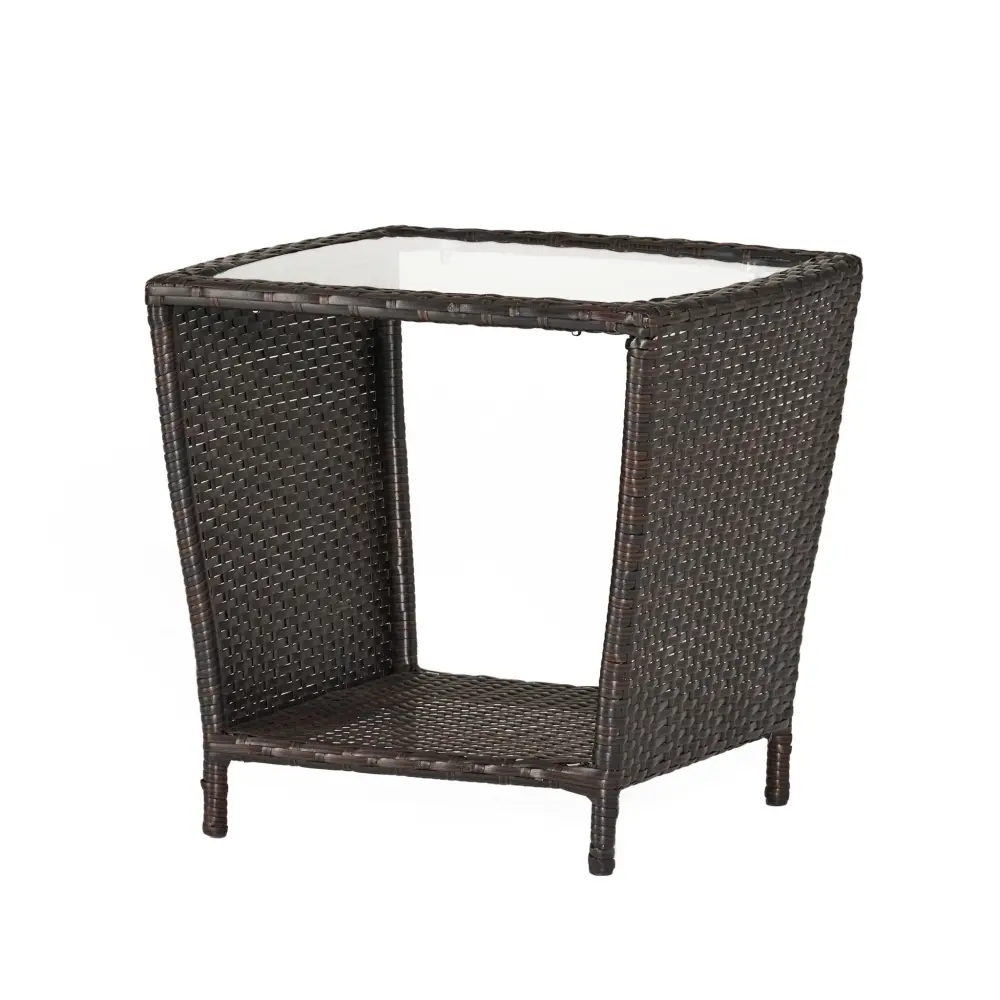 Trenton - Outdoor Side Table Glass Top - Chestnut Rattan