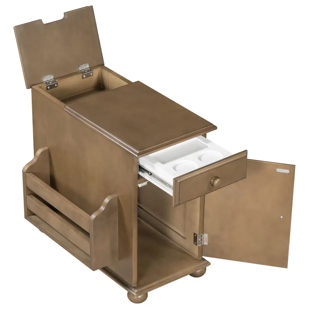 Vintage Flip Top Side Table USB Ports