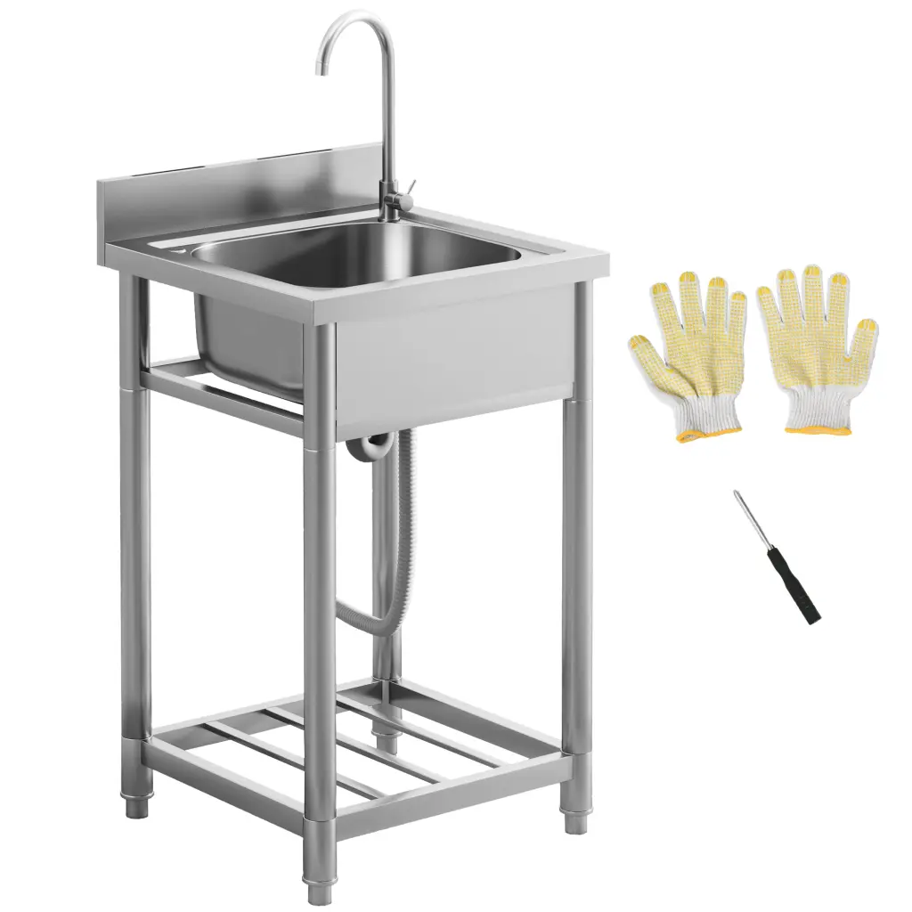 Homcom Outdoor Utility Sink Deep Stainless Alloy Metal Free Standing aosom business