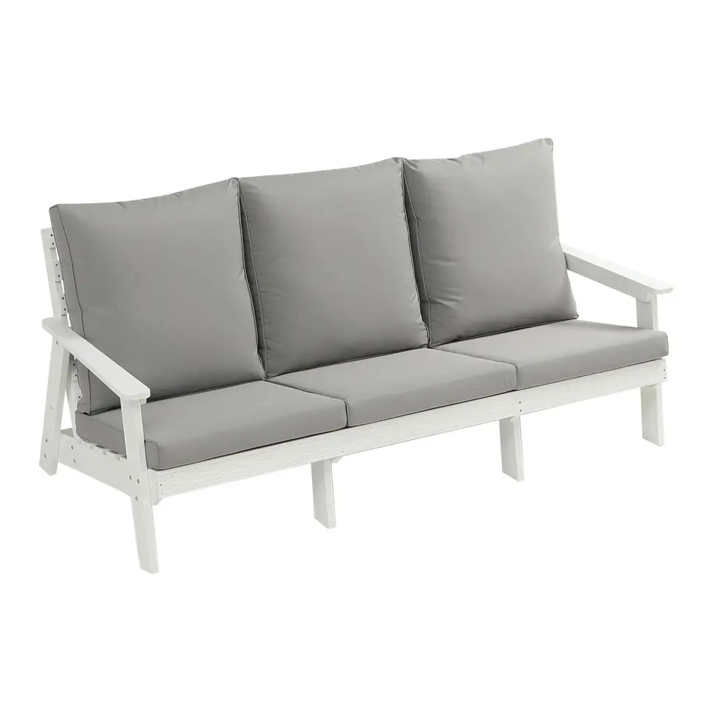 Hips 3 Seater Sofa Cushion Timber Grain Outdoor Garden Sofa White justone outdoor -premium-