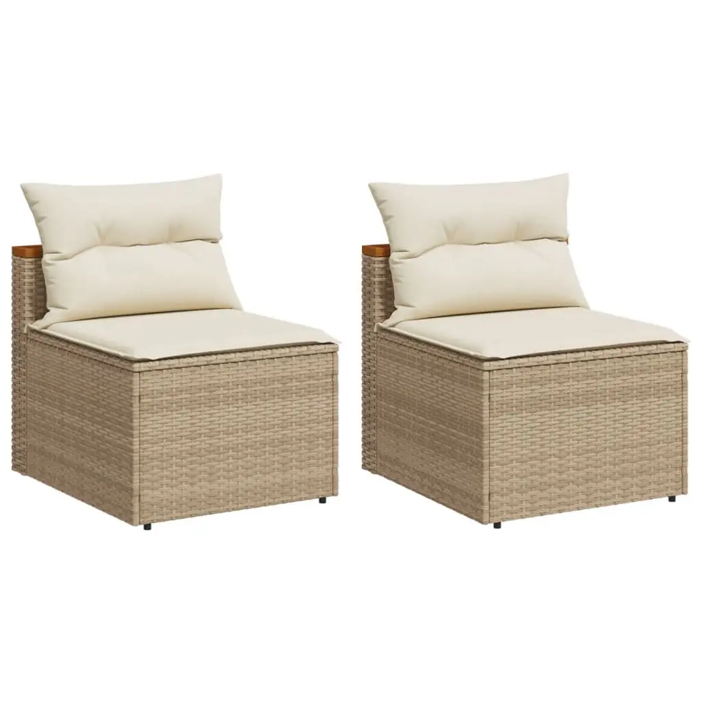 Patio Sofas Armless Cushions 2 pcs Beige Poly Rattan Outdoor Furniture