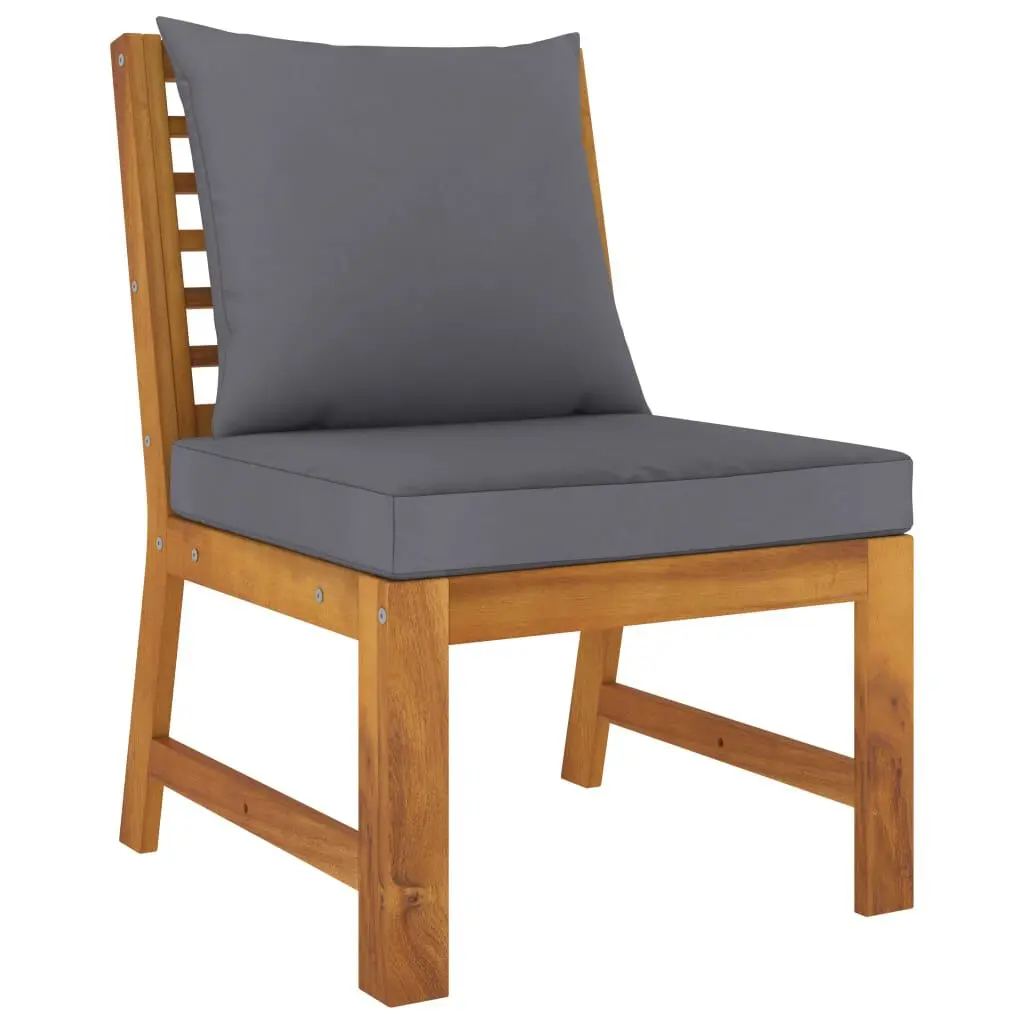 Sectional Middle Sofa Dark Gray Cushion Solid Acacia Wood Modular Outdoor Sofa