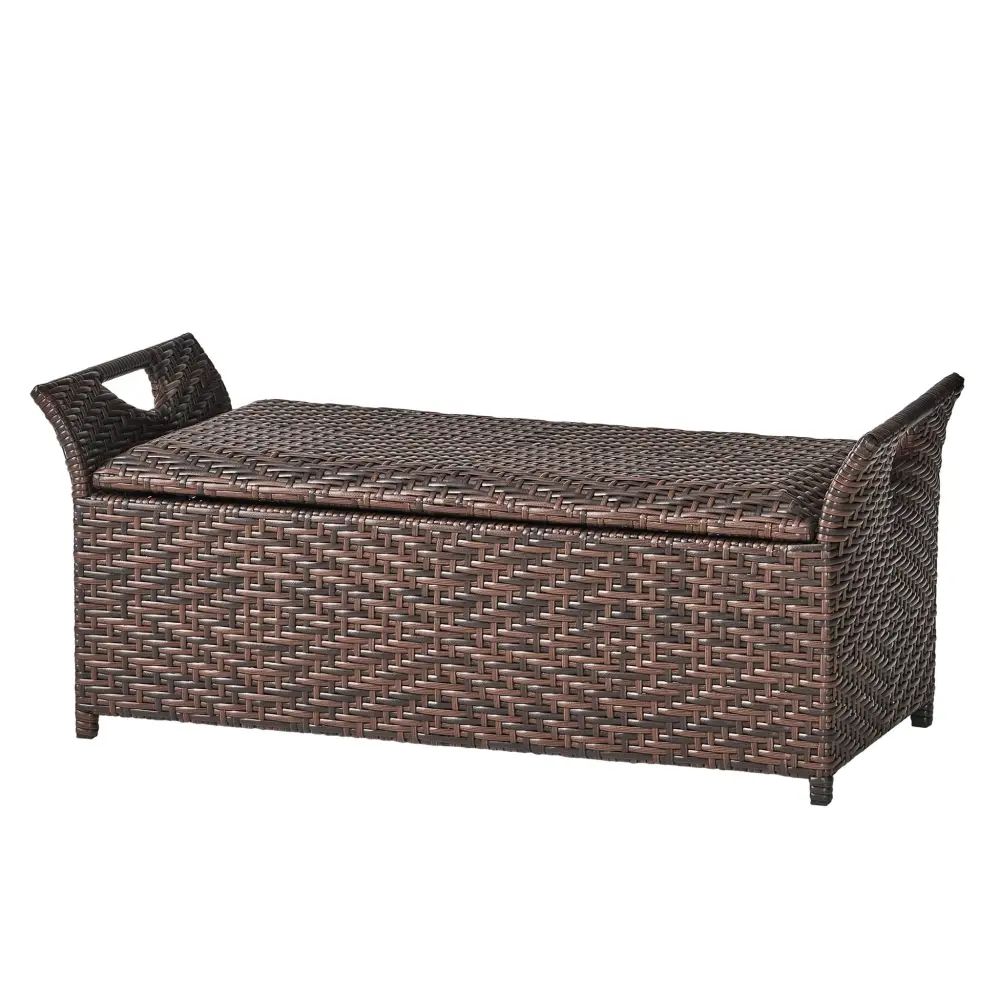 All-Weather Resin Outdoor Rattan Bench Flair Arm And Storage - Chocolate