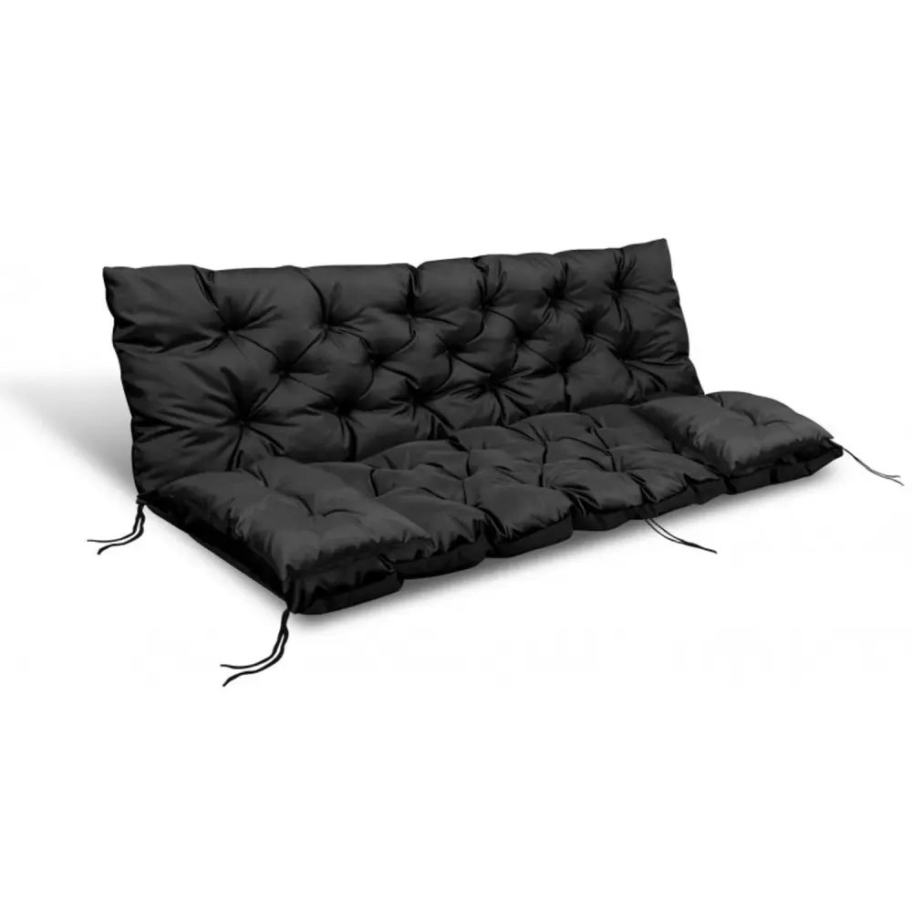KingGarden Quilted Garden Bench Cushion Waterproof 2x Side Cushions 42x42 cm 1+2 3-Piece Place Waterproof PVC Codura Black