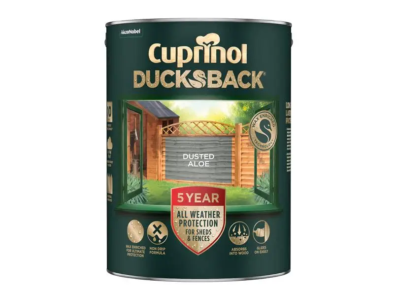 Cuprinol Ducksback 5 Year Watertight Sheds & Fences Dusted Aloe 5 litre