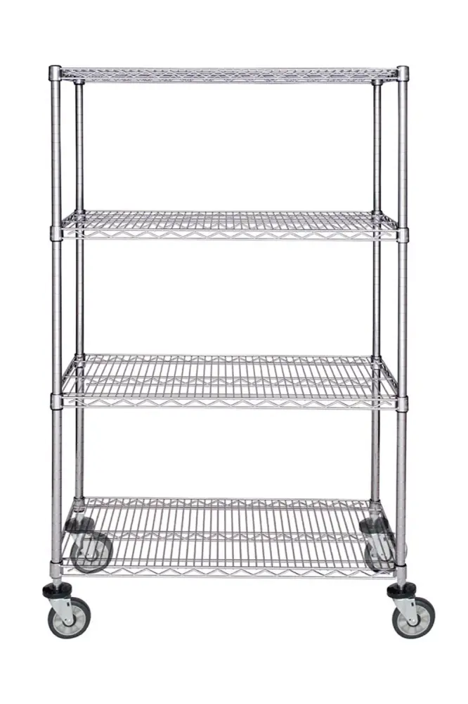 Mobile Braking Chromium Wire Cart 24"D, 4-Tier, Standard Unit