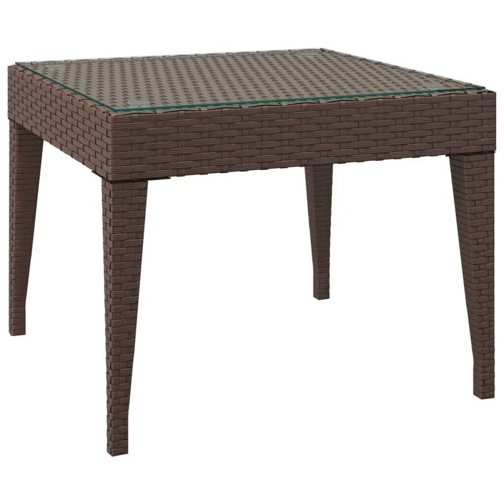 Side Table Brown 19.7x19.7x15 Inches Poly Rattan and Tempered Glass Outdoor End Table