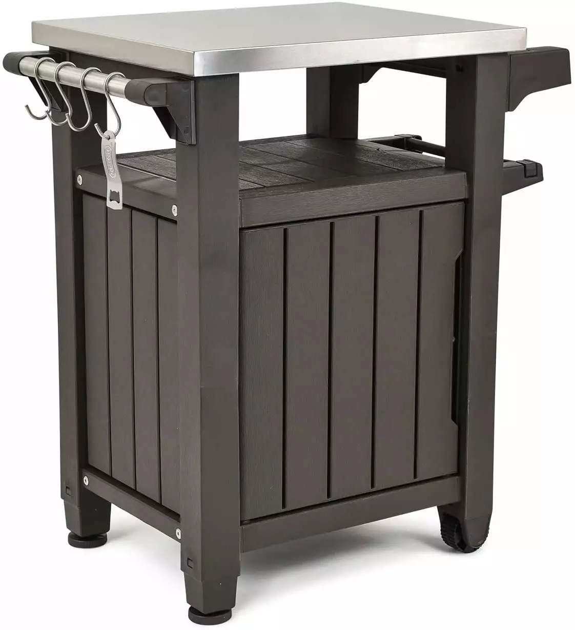 Unity Travel-friendly 40 Gal Outdoor Table and Storage Cabinet Stainless Steel Top Patio Kitchen Island or Bar Cart Dark B...