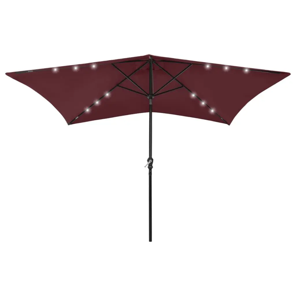 Garden Parasol LEDs and Steel Pole Bordeaux Red 6.6x9.8 Feet Outdoor Umbrella