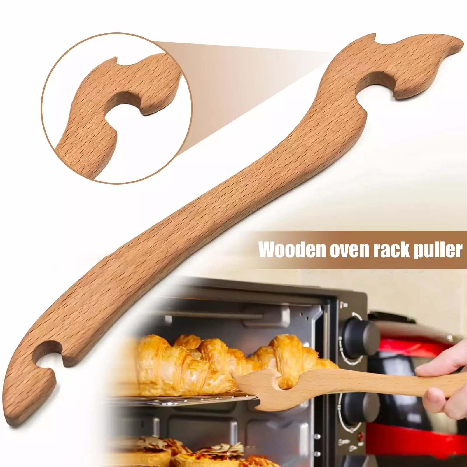 Anvazise Beech Wood Oven Rack Puller Accessible Smooth Baking Cooking Grilling Kitchen Accessory Size