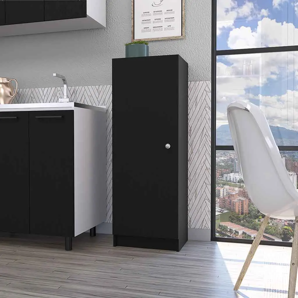 Miami Single Door Pantry Four Shelves Black Modern Kitchen Storage rta mubles colombia