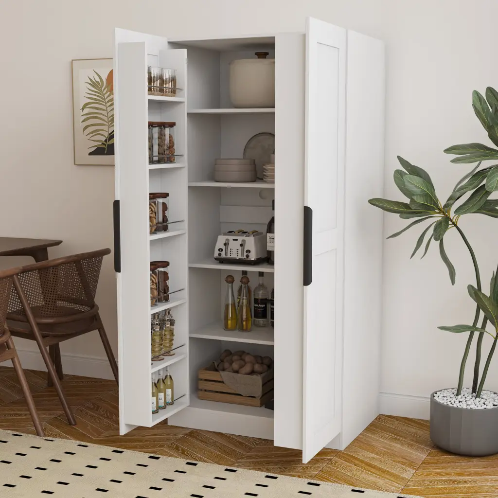 62.99 Inch Kitchen Pantry Cabinet White Freestanding Buffet Cupboard Shelves joysource furniture