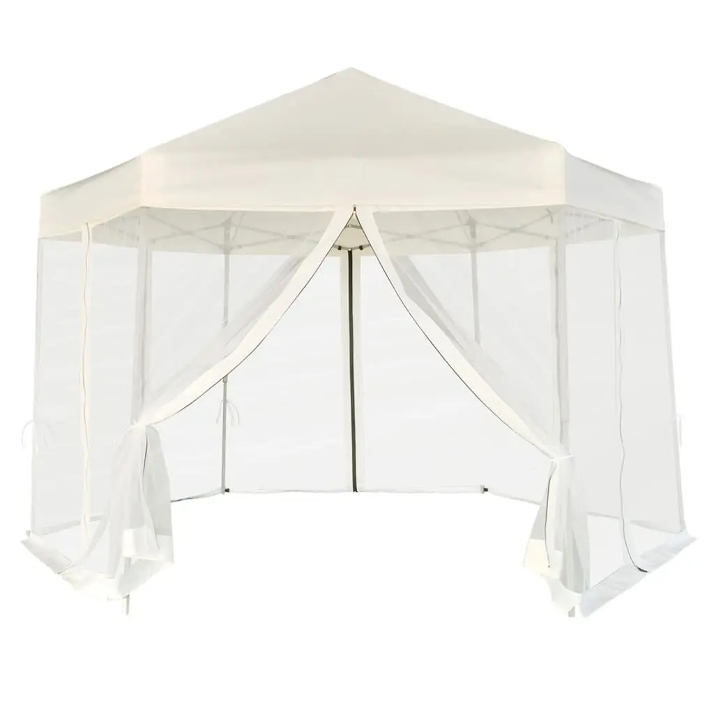 Hexagonal Pop-Up Marquee 6 Sidewalls Cream White 11.8x10.2 Feet Outdoor Party Tent