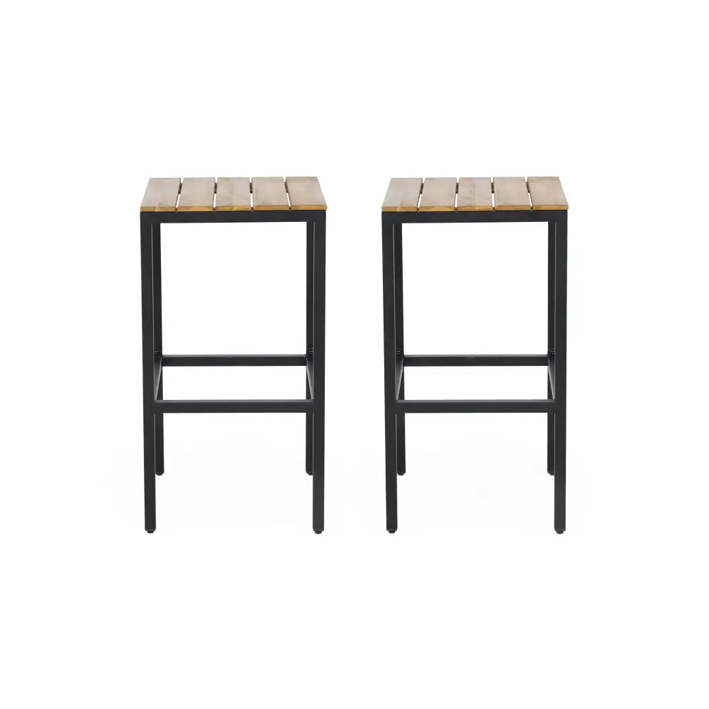 Deep Seating Outdoor Bar Stool Slat Design And Metallic Frame (Set 2)