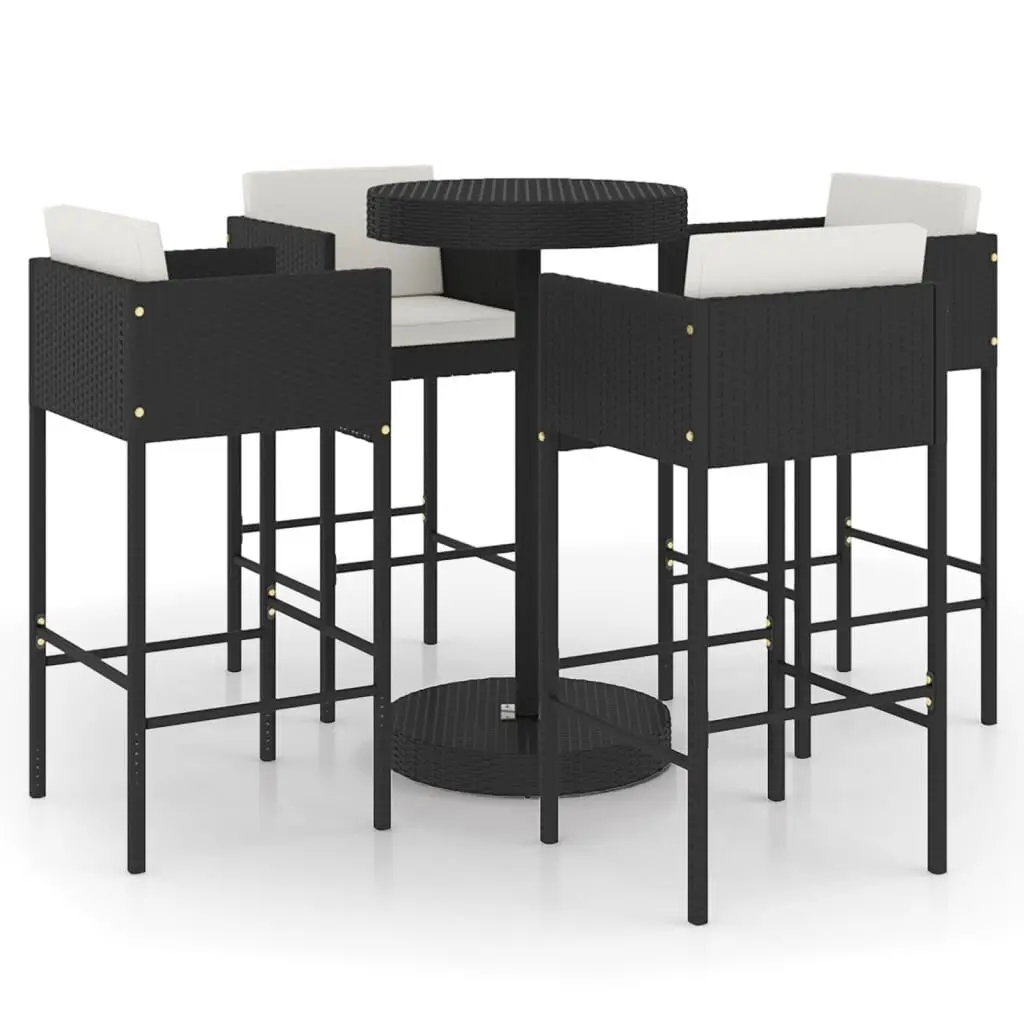 5 Piece Patio Bar Set Cushions Poly Rattan Black Outdoor Counter Set