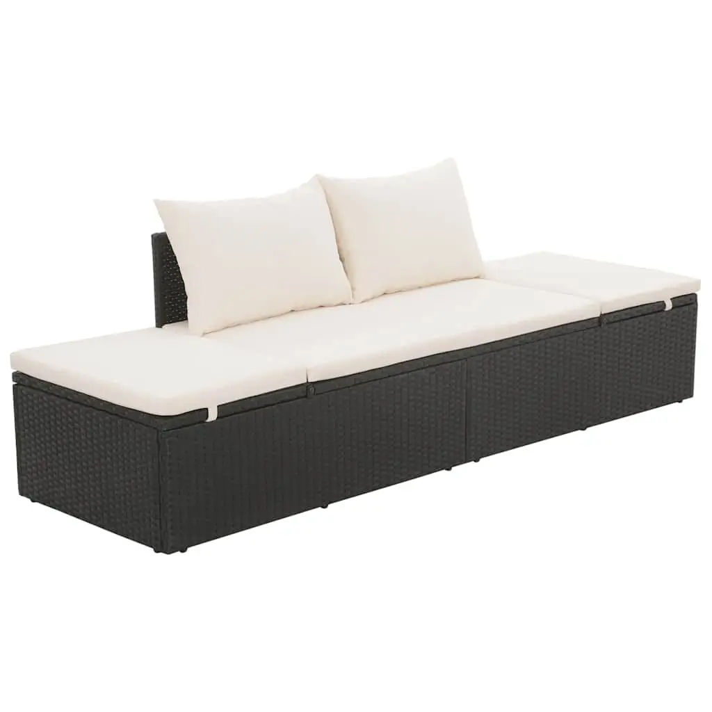 Patio Bed Black 76.8x23.6 Inches Poly Rattan Outdoor Daybed Lounge Furniture
