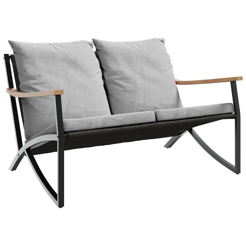 47.2 Inch Black Steel Patio Bench Cushions Comfortable Outdoor Seating