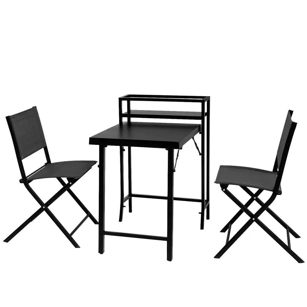 Bistro Rattan 3 Piece Patio Bistro Place, Patio Set Foldable Patio Table And Chairs, Outdoor Patio Furniture Sets - Black