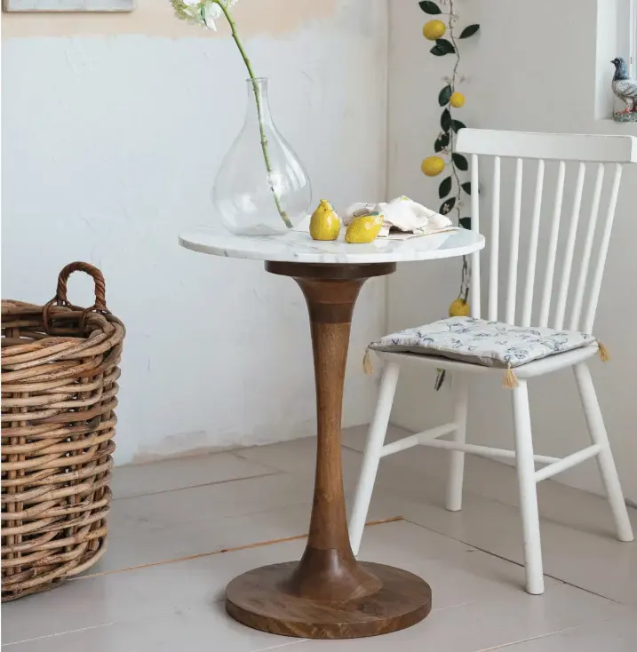 Slatted Metal Mango Wood & Marble Tulip Table