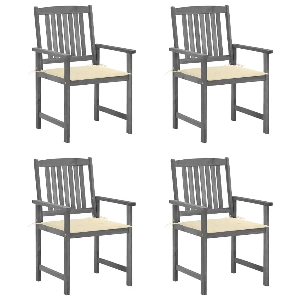 4-Piece Gray Patio Chairs Cushions Solid Acacia Wood Outdoor Furniture Set
