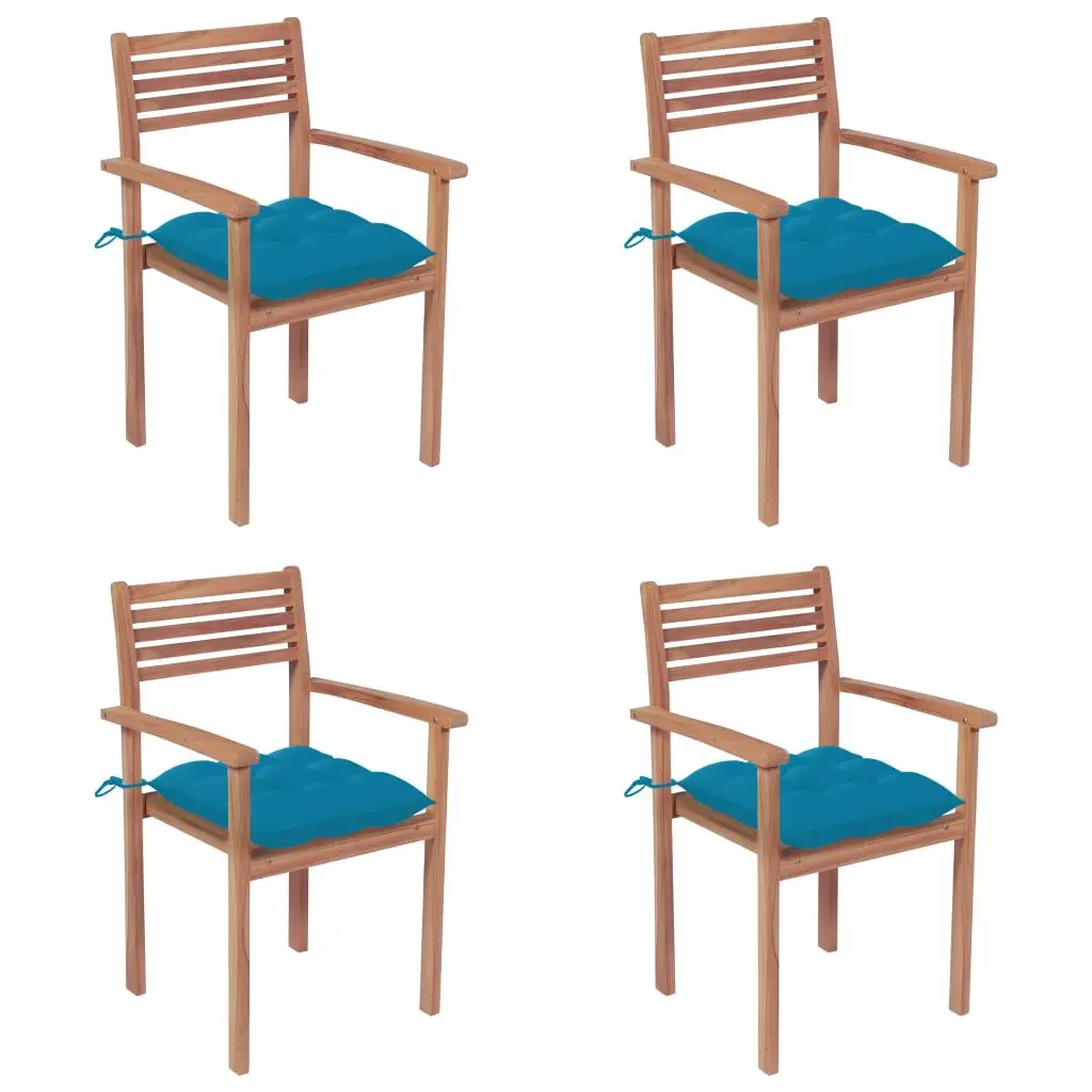 4-Piece Patio Chairs Light Blue Cushions Solid Teak Wood Outdoor Dining Set