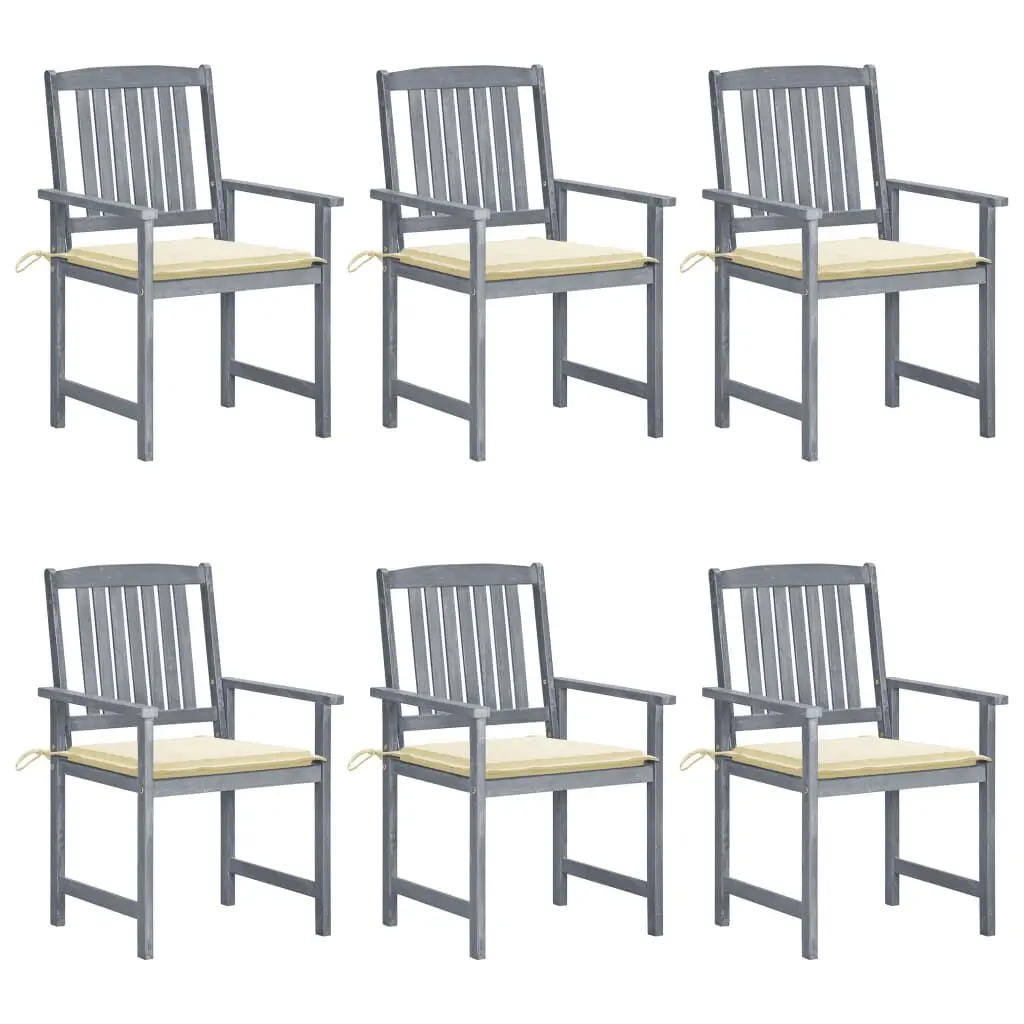 6-Piece Gray Patio Chairs Cushions Solid Acacia Wood Outdoor Dining Set